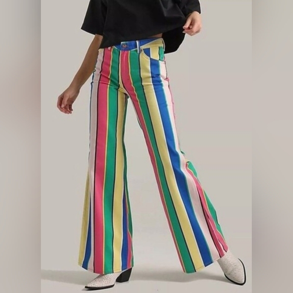 Wrangler Pants - Wrangler Multicolor Wanderer High Rise Flare Striped NWT 30 Waist 34 Length